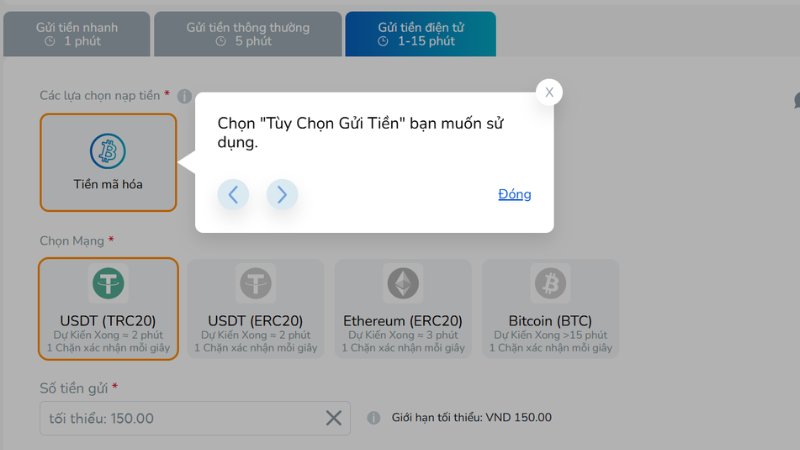 Gửi tiền điện tử tại BK8 - Dành cho tiền mã hóa